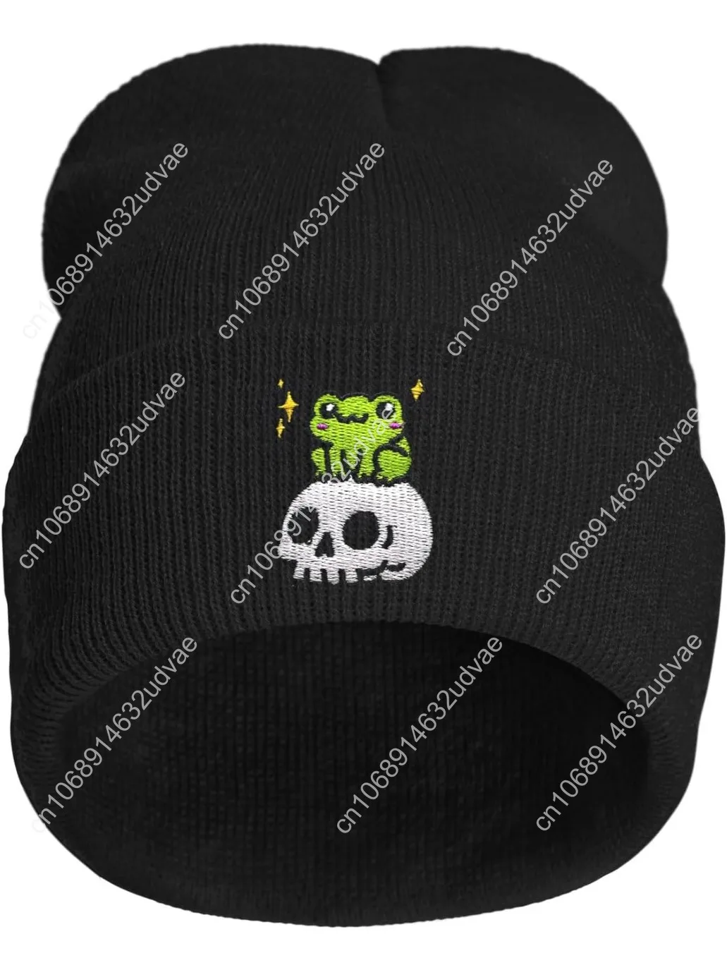 

Cute Frog Skeleton Embroidered Beanie Knit Hat for Men Women, Halloween Goth Graphic Winter Black Skull Cap
