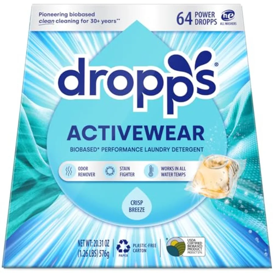 

Dropps Activewear Laundry Detergent Pods, 64 Count - Powerful Laundry Pods Fights Sweat Body Odors For Synthetic Workout Clothe