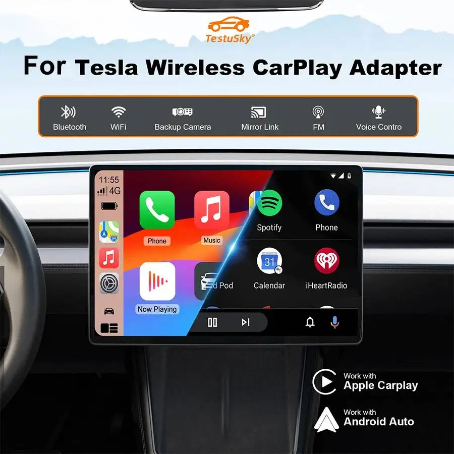 Linux Wireless Android Auto/Apple CarPlay Car Adapter For Tesla Model 3 2016-2023 Model Y Supports Screen Mirroring Bluetooth