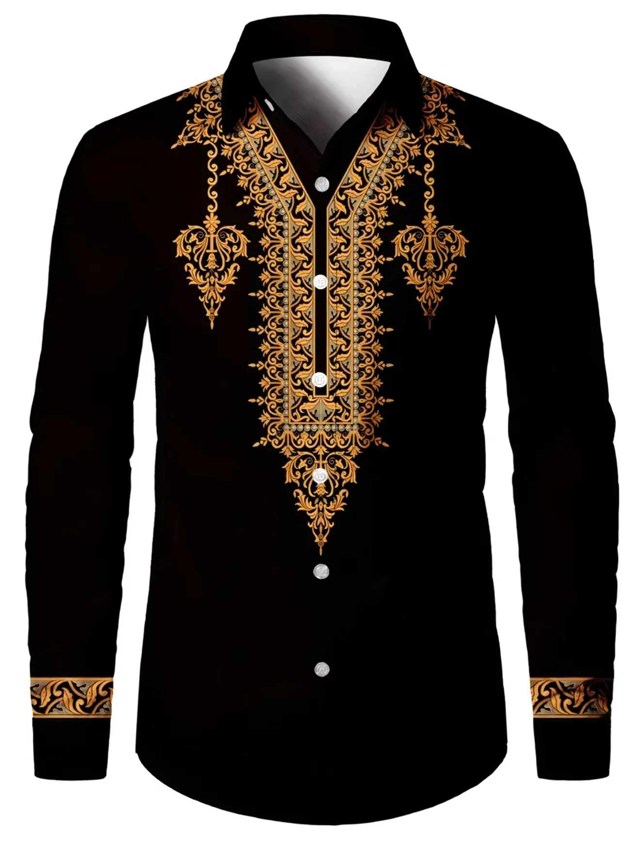 New Men's 3D Flower Print Retro Leaf Pattern Casual Long Sleeved Casual Shirt Fashionable Lapel Top Clothing
