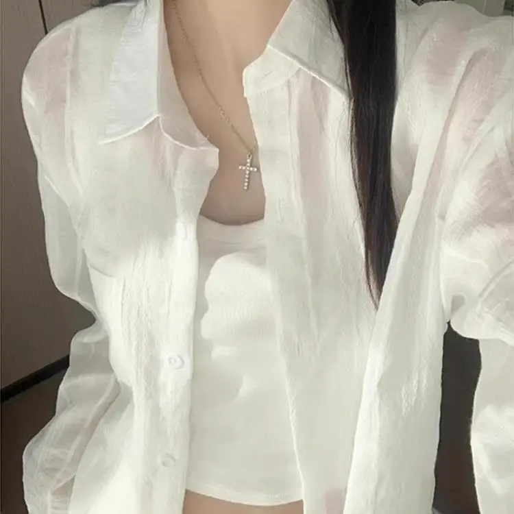 

Sun Protection Cotton Linen irt Women's Summer New Sle Thin Long Sve Collar Coat Casual Loose Fit UV Protection