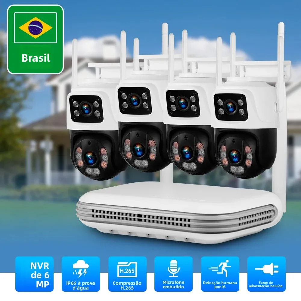 Kerui kit de sistema de câmera cctv sem fio 6mp ip wifi câmeras com lente dupla segurança 8ch nvr vídeo áudio vigilância icsee