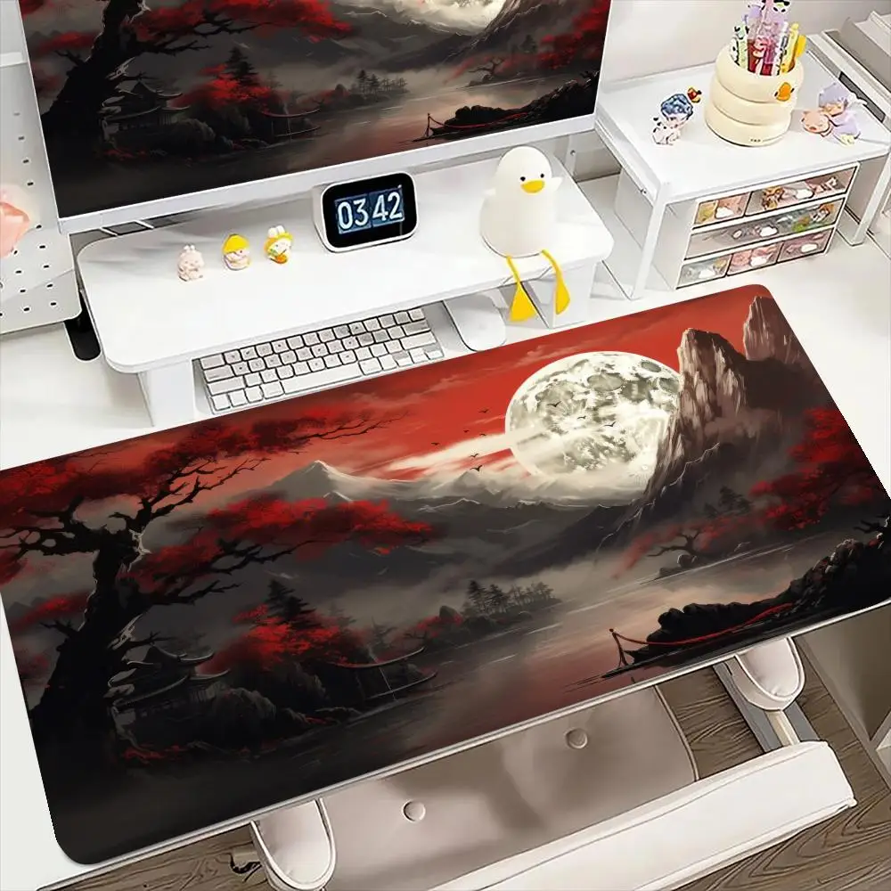 

Large Red Moon Landscape Mouse Pad, Non-Slip Rubber Gaming Mat, Stitched Edge Long Desk Pad for Office Gamer, Table Mat