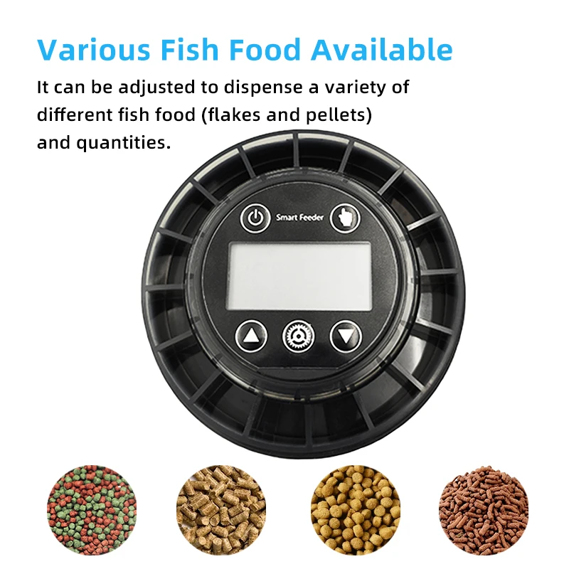 Round Rechargeable Lithium Automatic Timing Fish Feeder, Smart LCD Dispenser for Fish Tank Aquarium