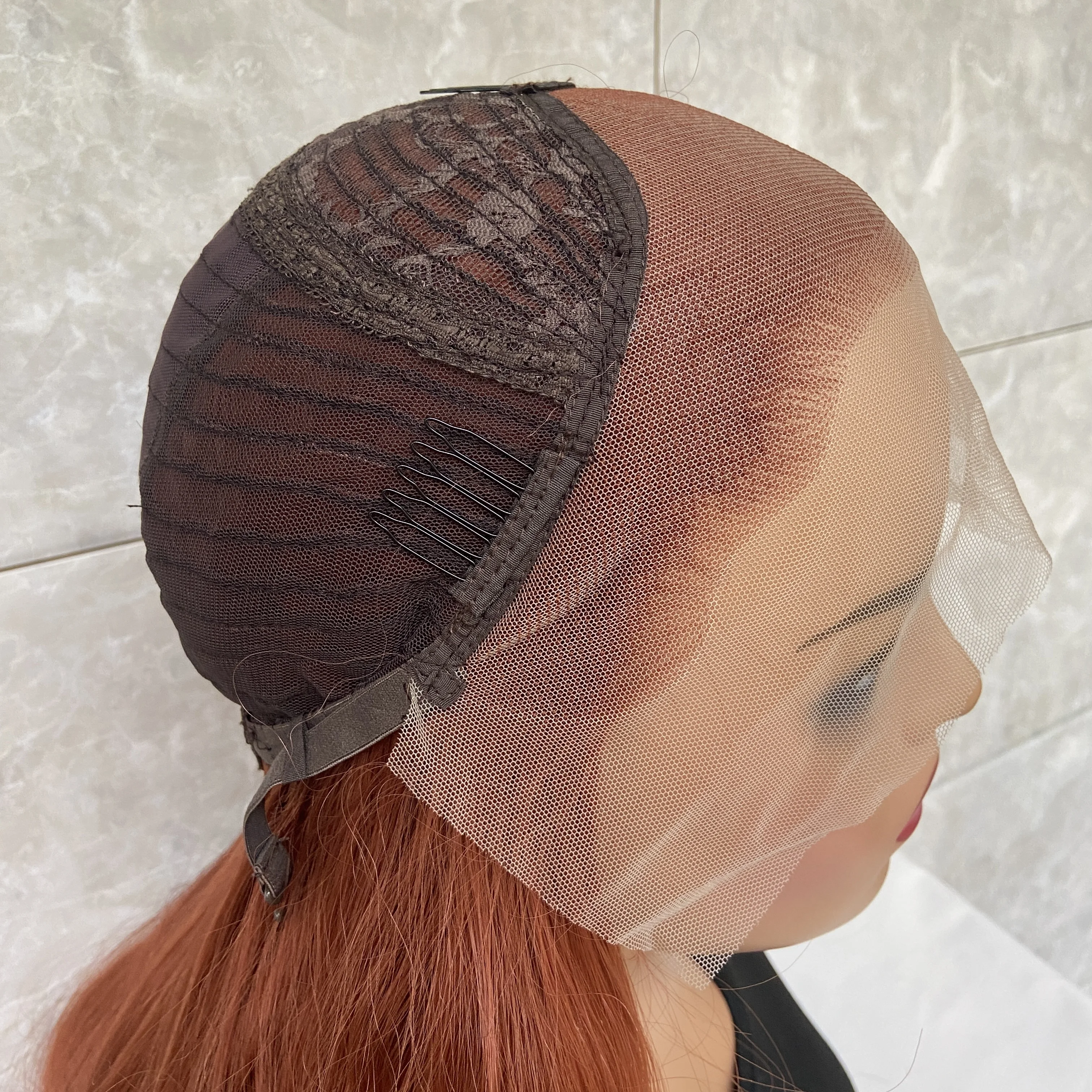 Fashiomag-pelucas largas onduladas para mujer, cabellera sintética de fibra resistente al calor, con encaje frontal rojo de cobre, para fiesta diaria