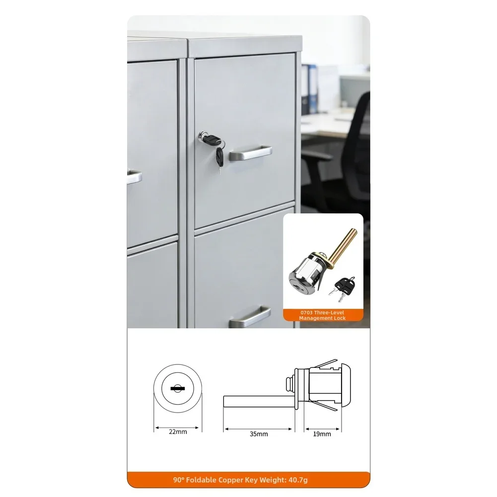 Zinc Alloy Triple Drawer Lock Rotary Latch for Filing Cabinets with 2 Keys Silver Multi Tier Security Management
