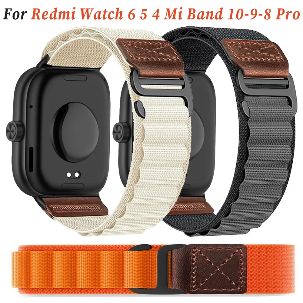 Nylon Retro Leder-Etikettenarmband für Redmi Watch 6 5 4 Komfortables Armband Xiaomi Mi Band 10 Pro 9 Pro 8 Pro Correa Zubehör