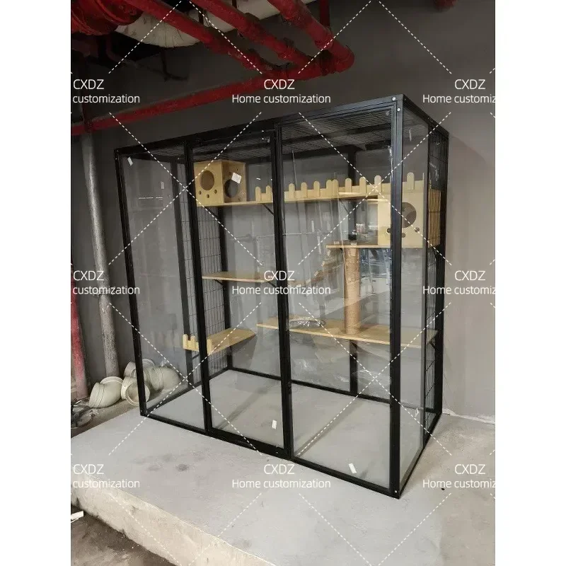 Panoramic Glass Cat Villa Large Indoor Cat House Luxury Cat Cage Cabinet Room for Household Pets
