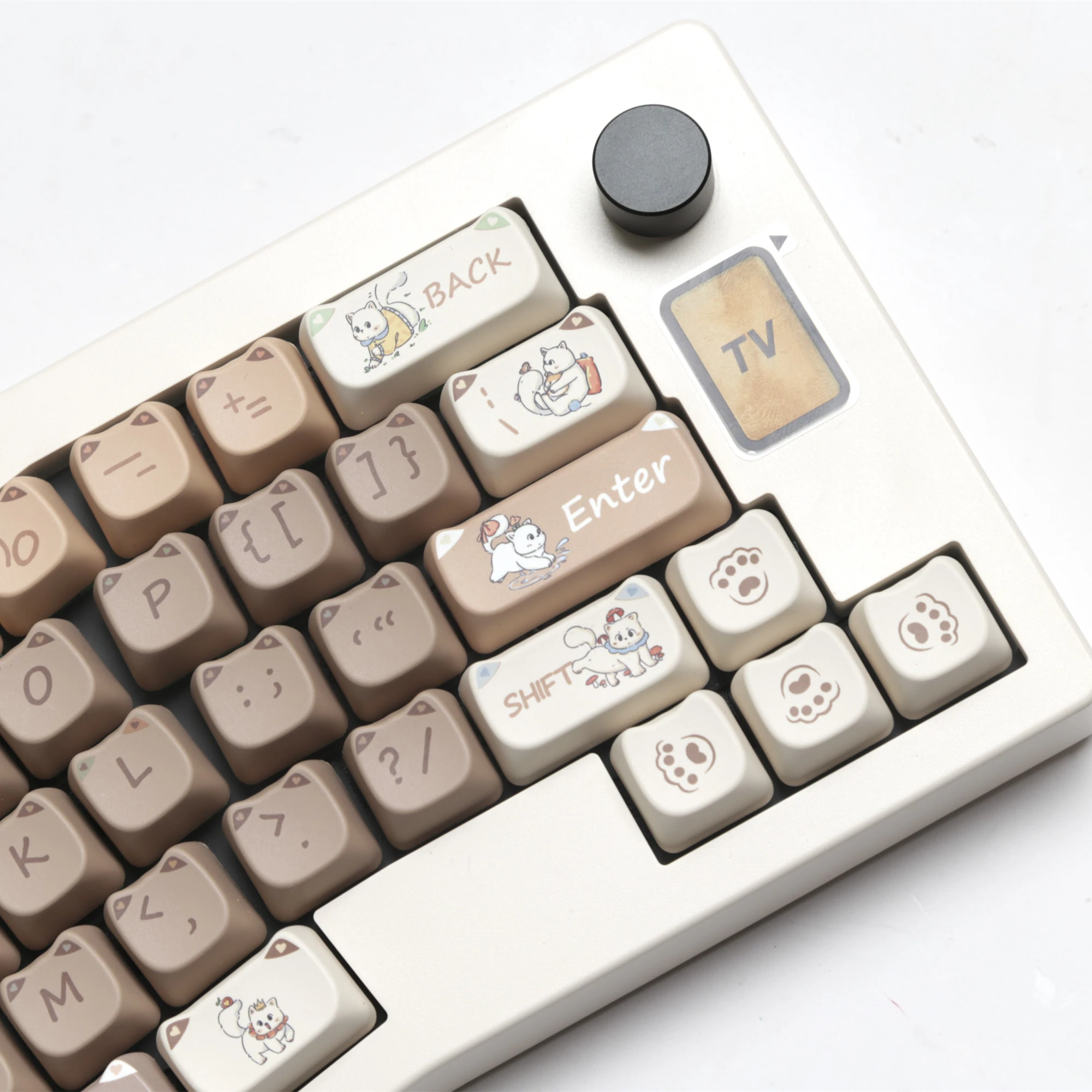 Cat Keycaps Brown Cat PBT Keycaps Cute style keycap MAO For Mx Switch Mechanical Keyboard 6.25U Gift Cute Cat Ear Theme