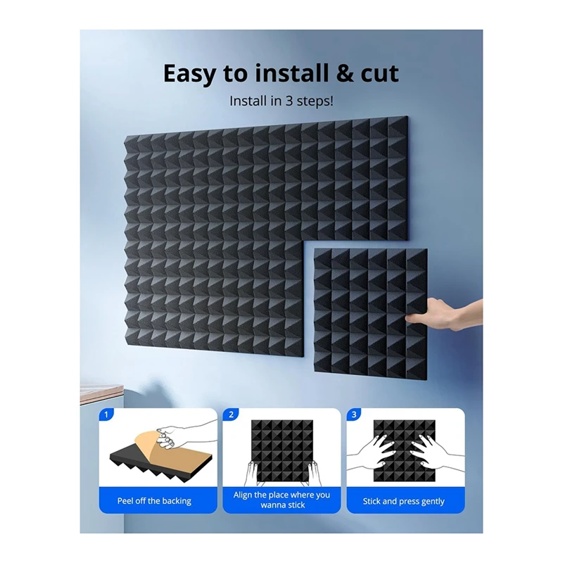 12Pcs Acoustic Soundproof Foam Sound Absorbing Panels Sound Insulation Panels Wedge for Studio Walls Ceiling,2x12x12Inch