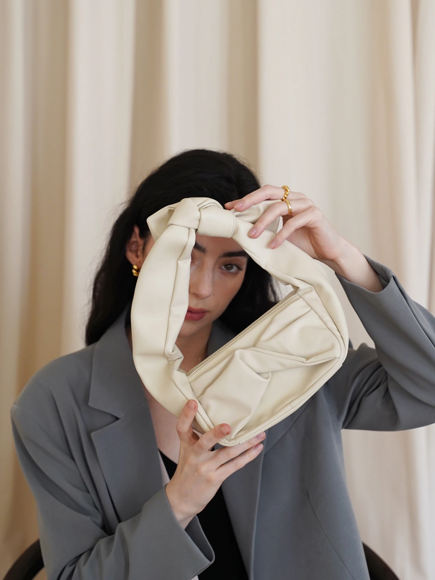 

Panlulupan Dumpling Bag Soft Cowhide Underarm Folded Handbag Ladies Handbag Trendy Design Pure Color Square Shape