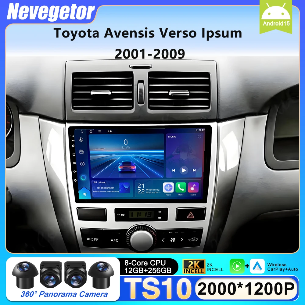 GPS Navigation No 2din For Toyota Avensis Verso Ipsum 2001 - 2009 QLED Screen Dash Multimedia Player Wifi No 2din DVD Head Unit