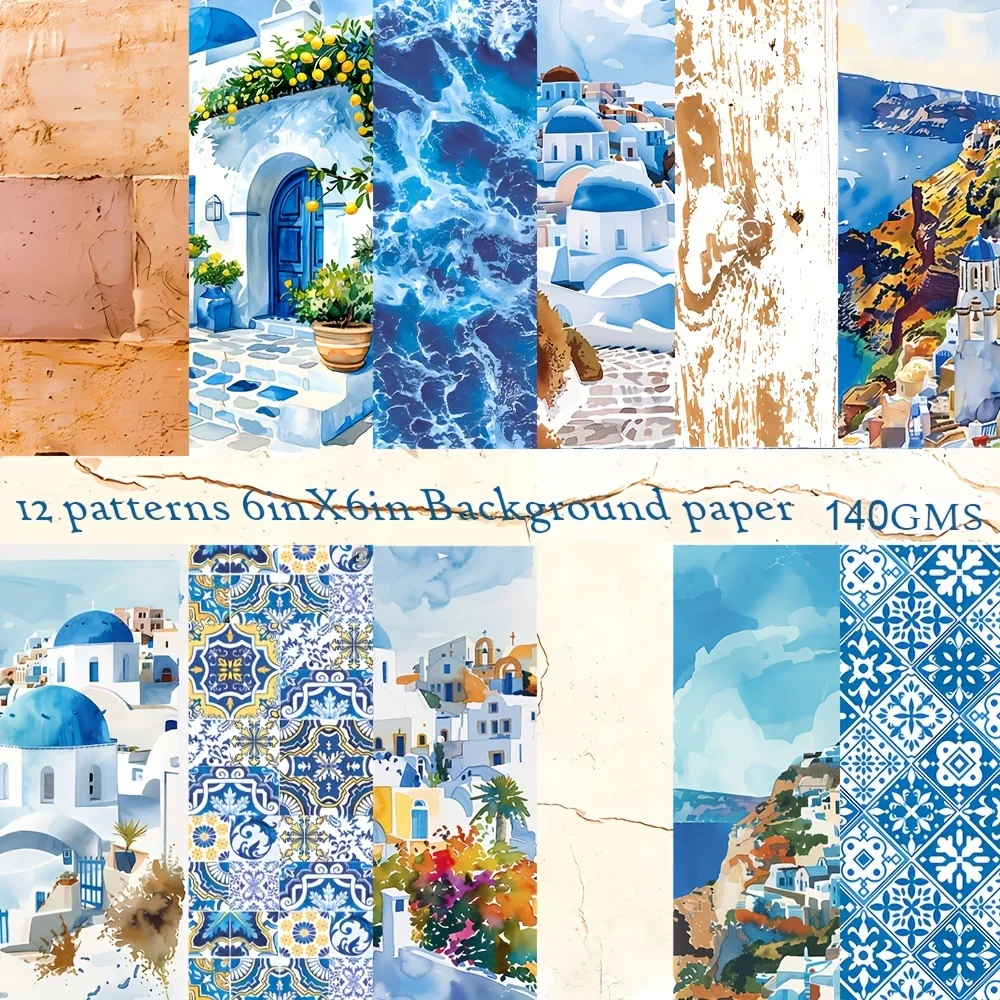 JAIIMAN44pcs Background Paper and Sticker set Mediterranean Summer Vibe Suitble for Themed Party Flag DIY, Bottle, Junk Journal