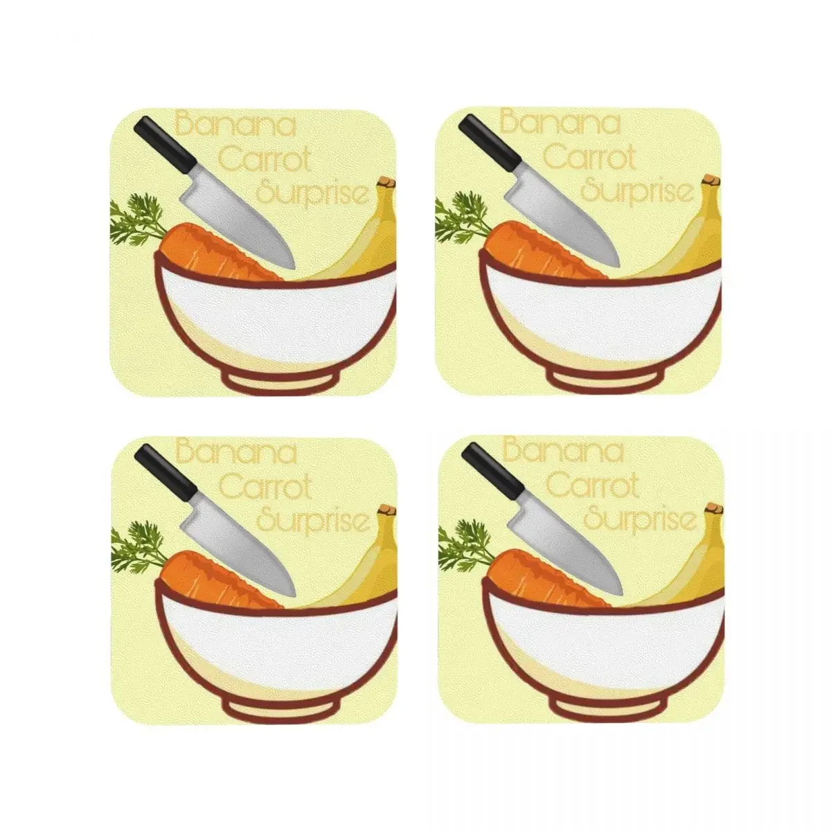 Banana Carrot Surprise Coasters Coffee Mats Set of 4 Placemats Cup Tableware Decoration & Accessories Pads for Home Dining Bar