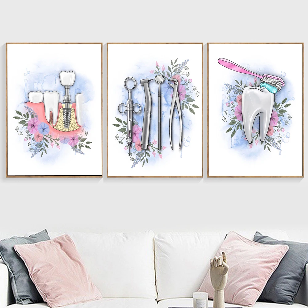 Tooth Implant Canvas Wall Painting Dental Art Poster Dentist Anatomy Prints Medical Wall Art Pictures Hospital Clinic Decoration