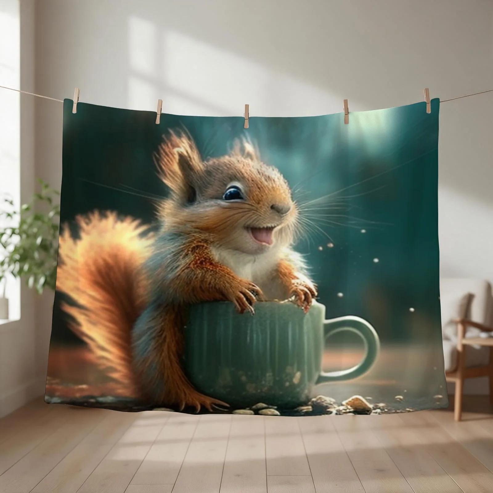 Happy Little Squirrel Throw Blanket couch cozy soft plush fuzzy picnic outdoor blanket