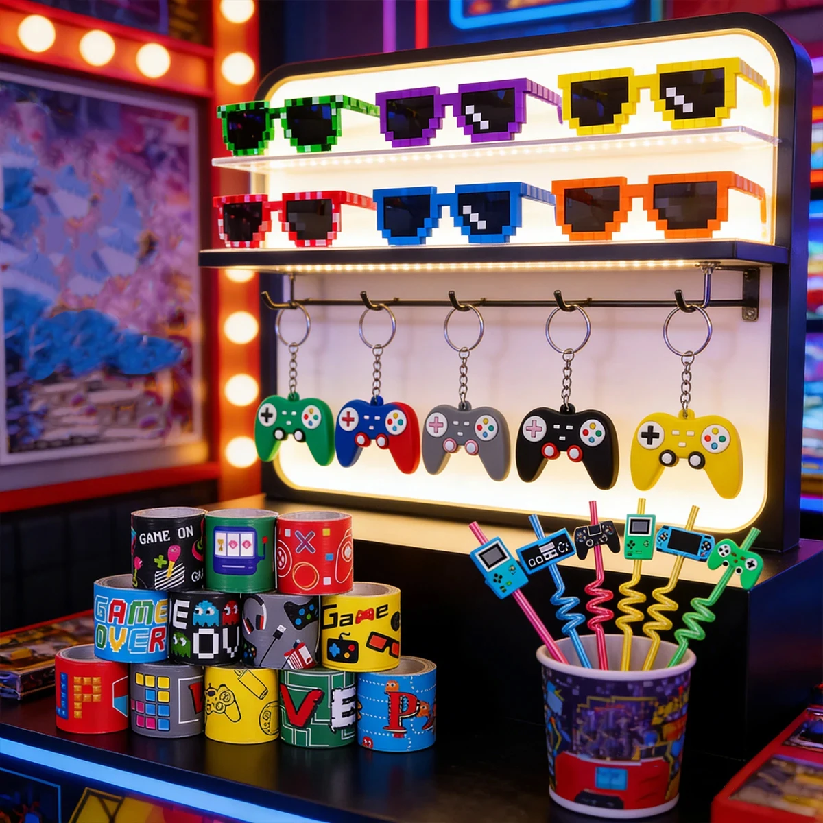 42-teiliges Videospiel-Party-Set Gamer Geburtstagsparty-Dekorationen Inklusive Gamer-Schlüsselanhänger und Schnapparmbänder für Gaming-Partys – Detail 2