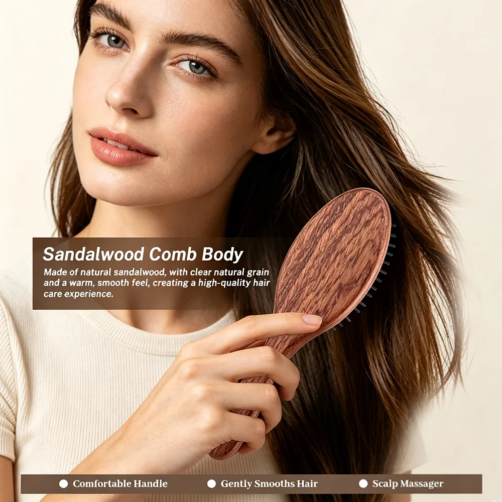 Elliptical Wooden Air Cushion Massage Hairbrush With Anti-Static and Natural Solid Wood Handle for Home Use Dry And Wet Use Comb