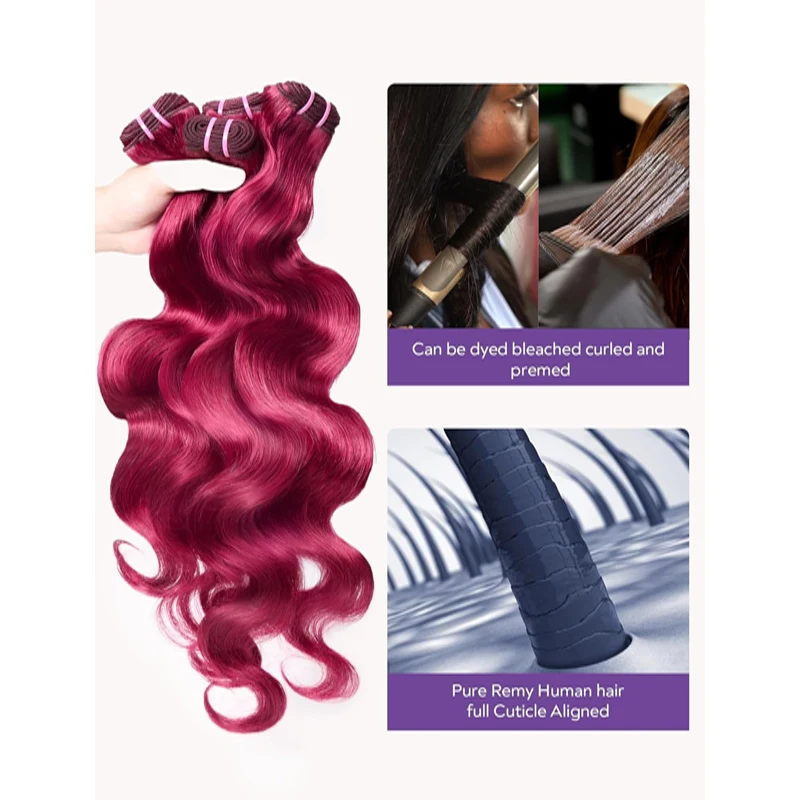 Curly Human Hair Weave Bundles With Closure 99j Red Hair Extensions For Women Girls Brazilian Burgundy 3/4 Bundles With Closure