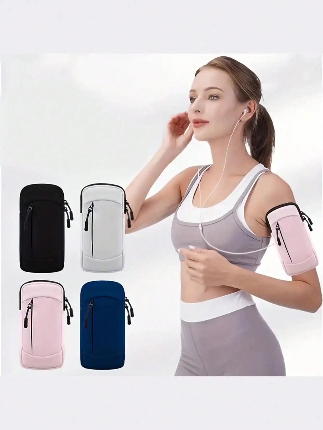 1 Piece Sports Waterproof Arm Bag, Solid Color Polyester Fiber, Zipper Closure, Universal, Suitable for Running, Hiking, Fitness - Adjustable Wrist Strap Phone Pouch