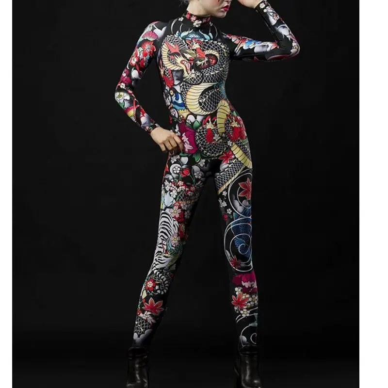 

Хэллоуин Новый Дракон Татуировка 3D Печатный Цельный Боди Сценический Костюм