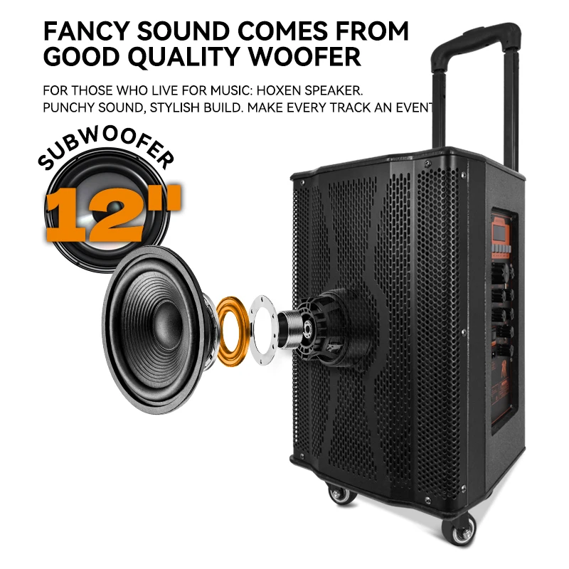 Factory Direct Speaker 12 Inch Trolley Party Speaker Big Watt Portable BT Wireless Speaker with Wheels for Outdoors