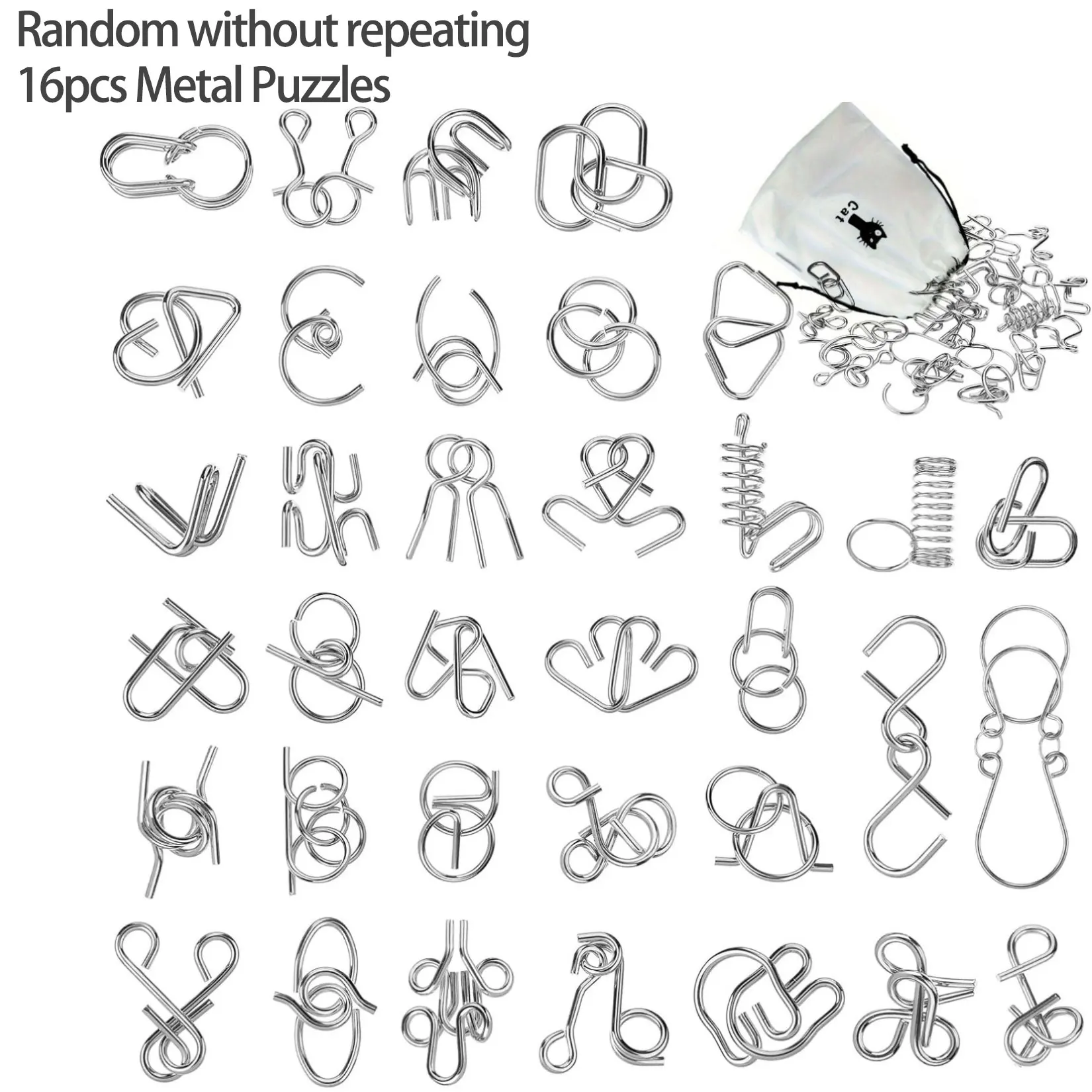 Metalldraht-Puzzle-Set, Brain Teaser IQ-Test Disentanglemen Iron Link Unlock Interlock Game Chinesisches Ring-Zaubertrickspielzeug