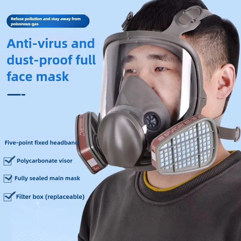 Welding Protection Anti-Virus Full Face Mask with PC Visor Double Canister Filter for Dust & Toxic Gas Food-Grade Silicone Seal