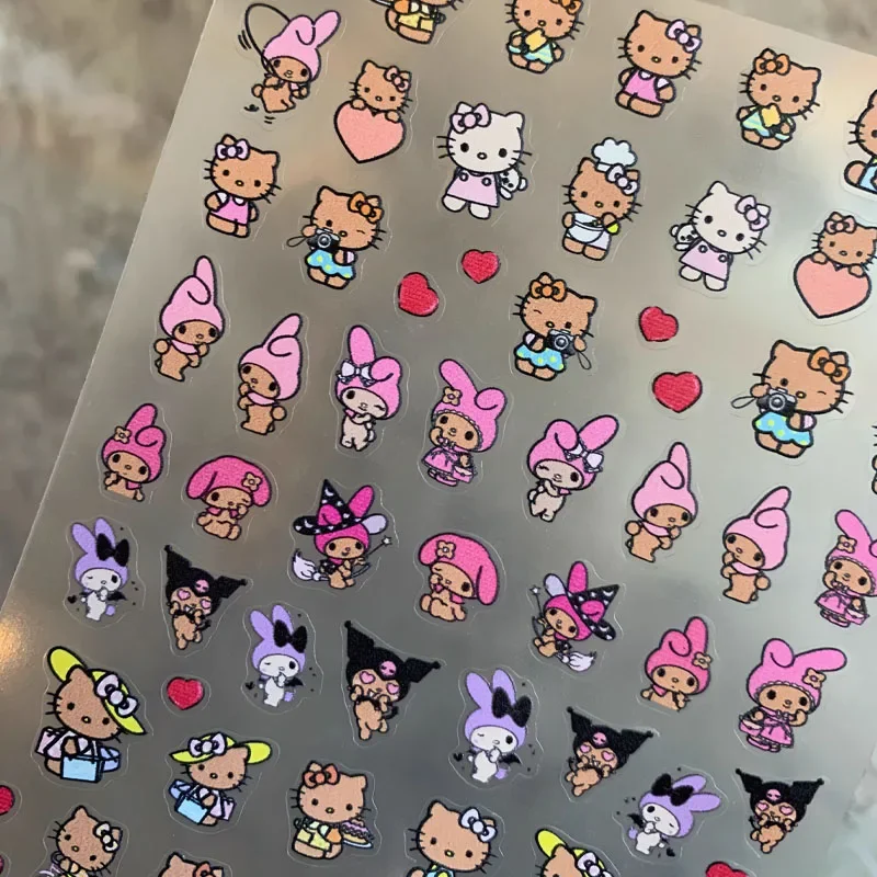 Sanrios Olá Kitty Havaí Bikini Pele Escura Bonito Nail Stickers KT Cat Kuromi Melody Resina Acessórios Nail Decoração Sticker