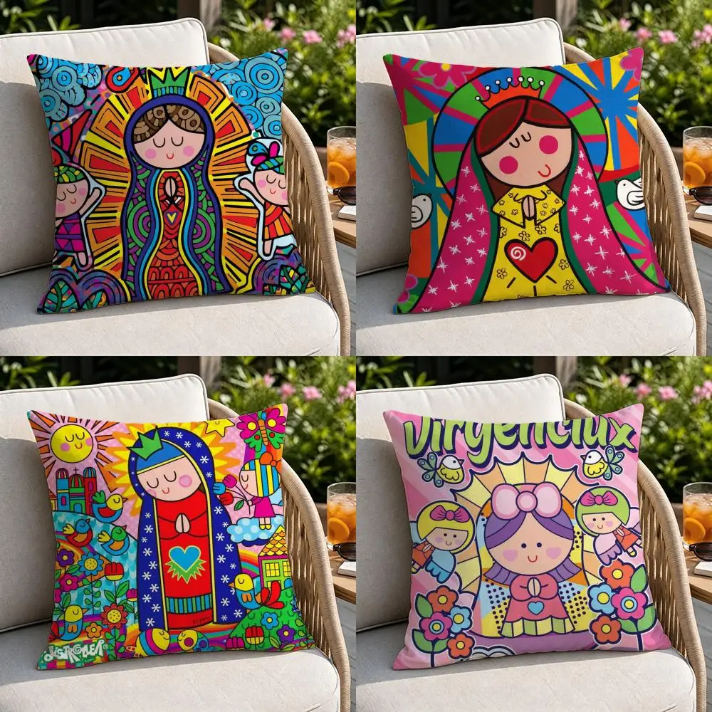 Art-Cartoon Virgin Mary ArtS Cushion Cover Soft Square Throw Pillow Covers Set for Sofa Bedroom Car Home Decoration