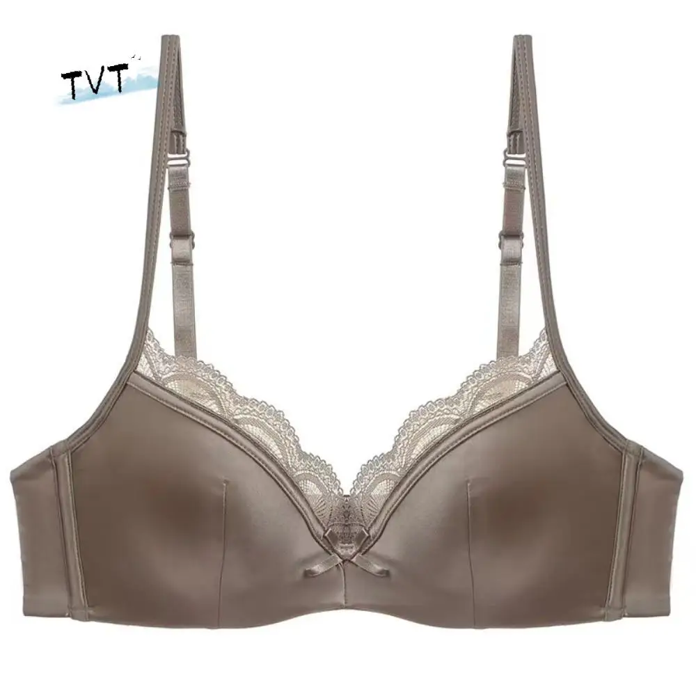 حمالة صدر بسيطة ورقيقة من الساتان اللاسلكي على شكل حرف V من الدانتيل المقاوم للصدمات للنساء ملابس داخلية بدون أثر حمالات صدر بدون خياطة للجري