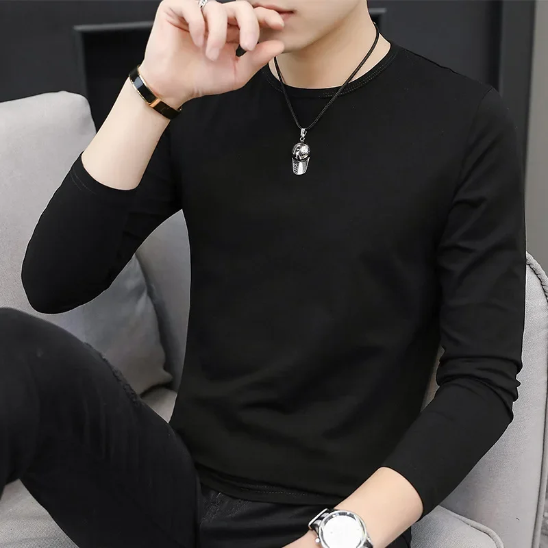 2021 New Men's Long Sleeve V-neck Base Layer T-shirt Autumn/winter White Fall Clothing Inner Autumn Collection Top Mens Trendy