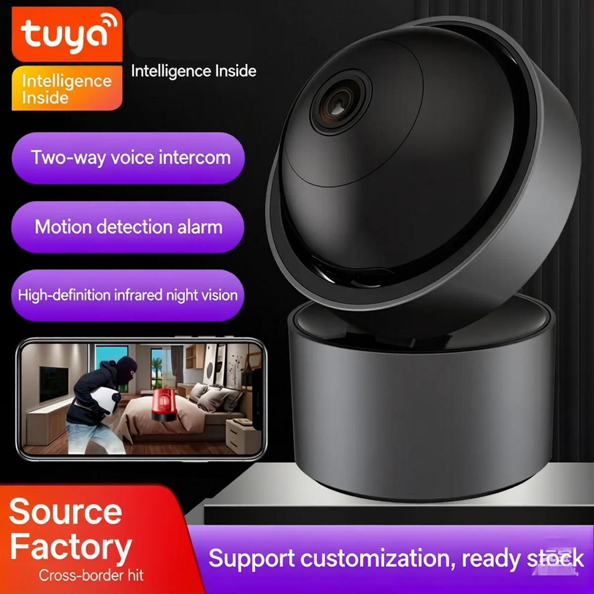 2MP 1080P Tuya APP Wireless PTZ  IP Dome Camera IR Night Vision Motion  Detection Home Security Alarm Baby Monitor