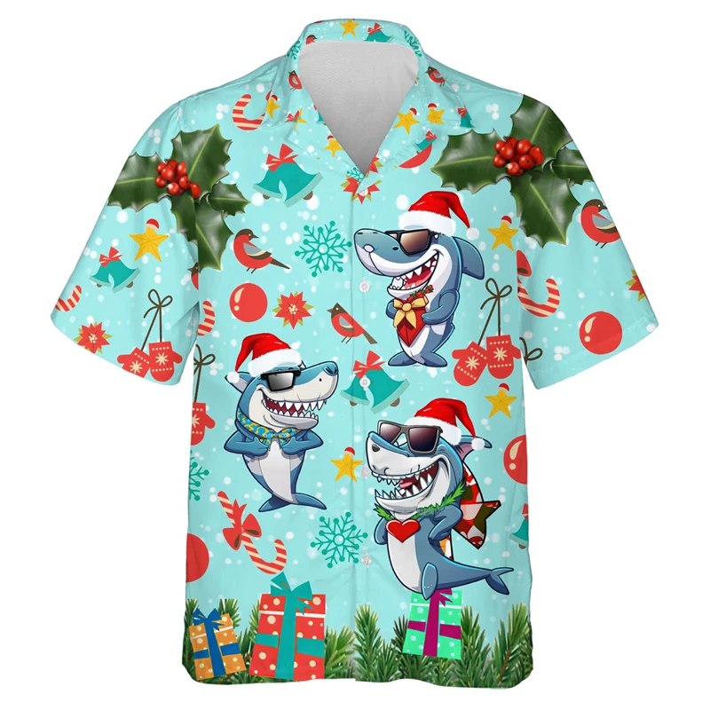 

Cute Ocean Shark 3D Print Female Lapel Blouse Fashion Holiday Gifts Hip Hop Design Male Short Sleeve Hawaiian Shirt For Men Tops