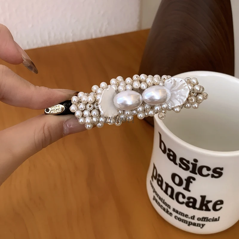 Épingle à cheveux Vintage en perles, industrie lourde, sens Premium, tempérament de célébrité, frange, Clip de bord