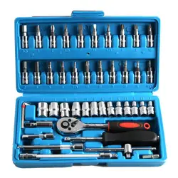 46pcs Auto Repair Kit Socket Wrench Tool Ratchet Screwdriver Spanner Professional Metalworking Tool Kit Car Repair Tool