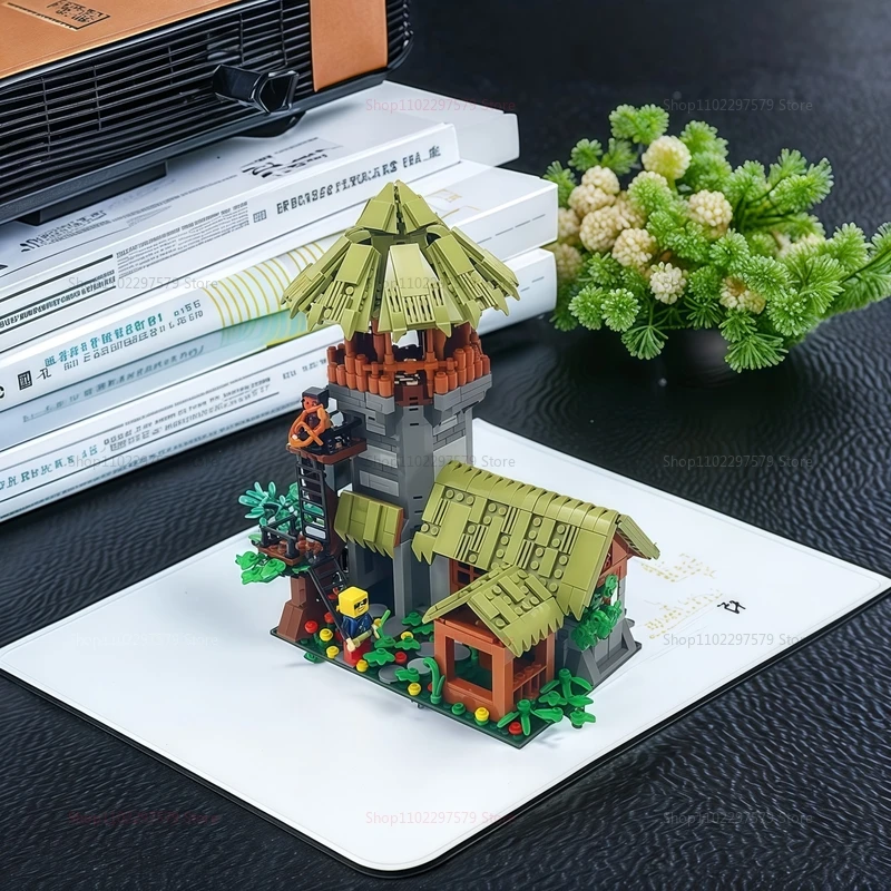 NEW Creative Thatched Cottage  My Cube World Building Blocks Model Thatched Cottage Log Cabin Assemble Bricks Toys Gifts For Kid