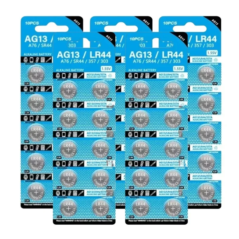 

50PCS AG13 LR44 A76 357A Button Cell Coin Alkaline Battery 1.55V SR44SW L1154 SP76 pila 357 303 for Watches Toys No Mercury