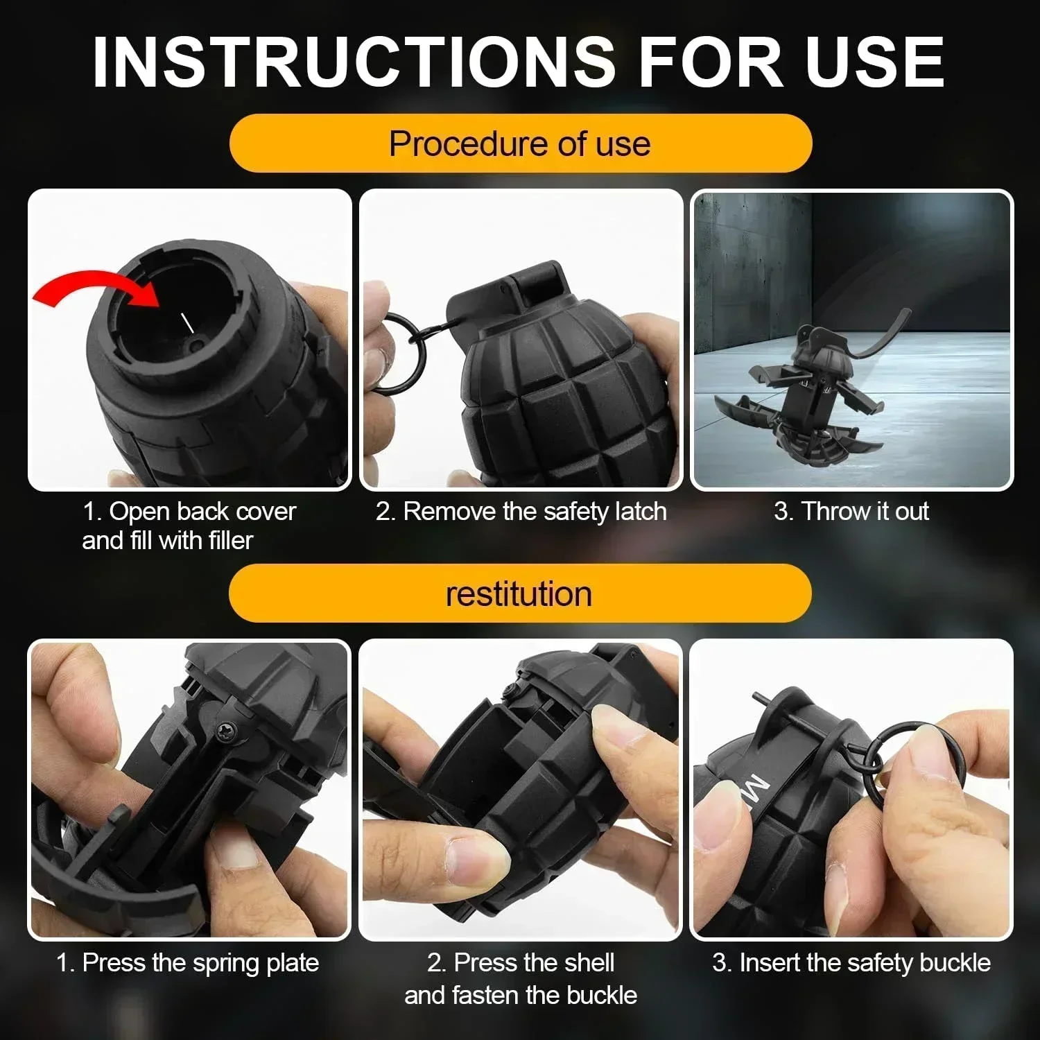 B2PCS MF-36 قنابل يدوية لعبة بلاستيكية قابلة لإعادة الاستخدام الربيع بالطاقة تأثير قنبلات يدوية نموذج ل Airsoft الألوان CS لعبة لعب الأدوار الدعامة