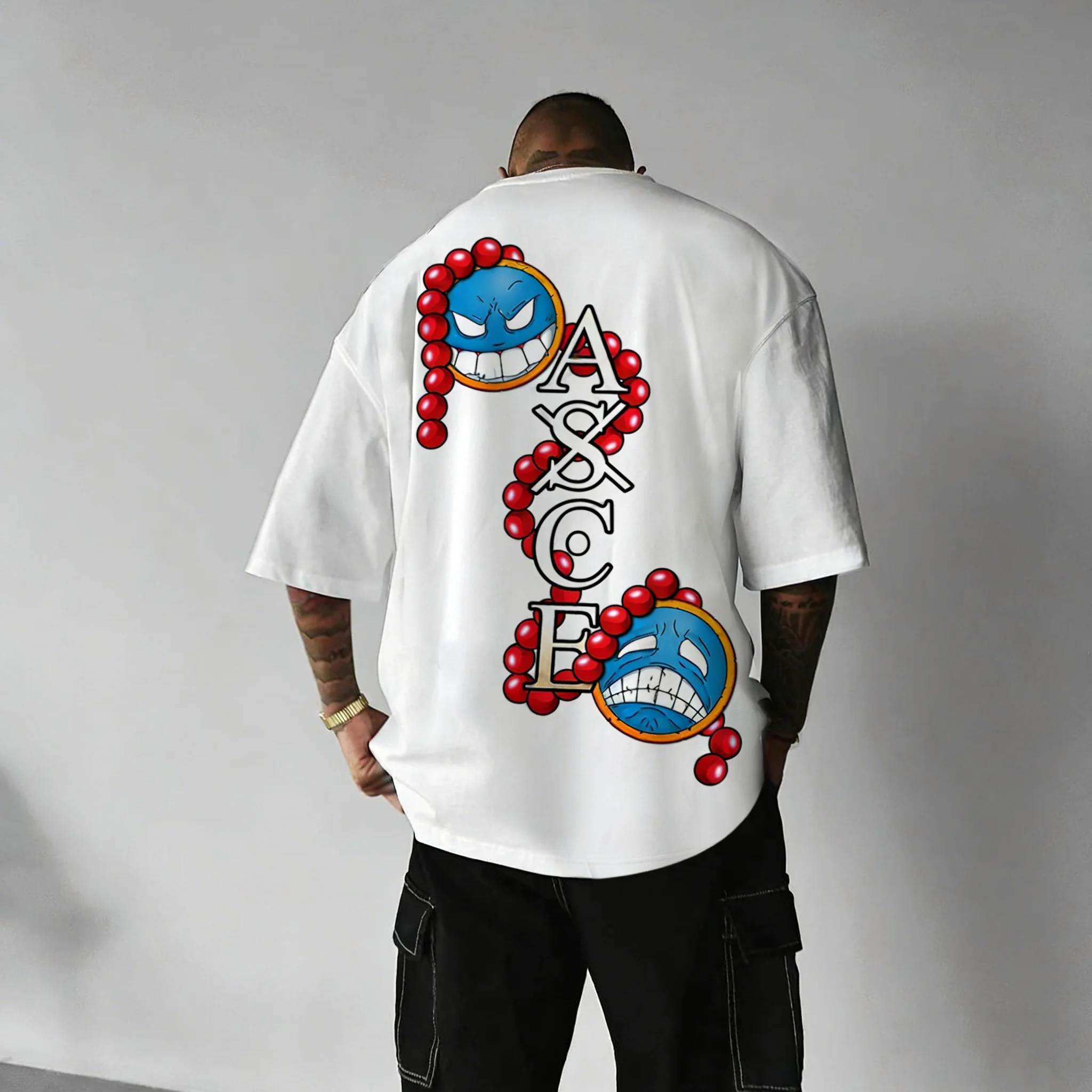 

Summer Bandai Hot Anime Style Retro T-shirt for Men To Anime As The Theme of Children and Adults Short Sleeve Punk Leisure Trend