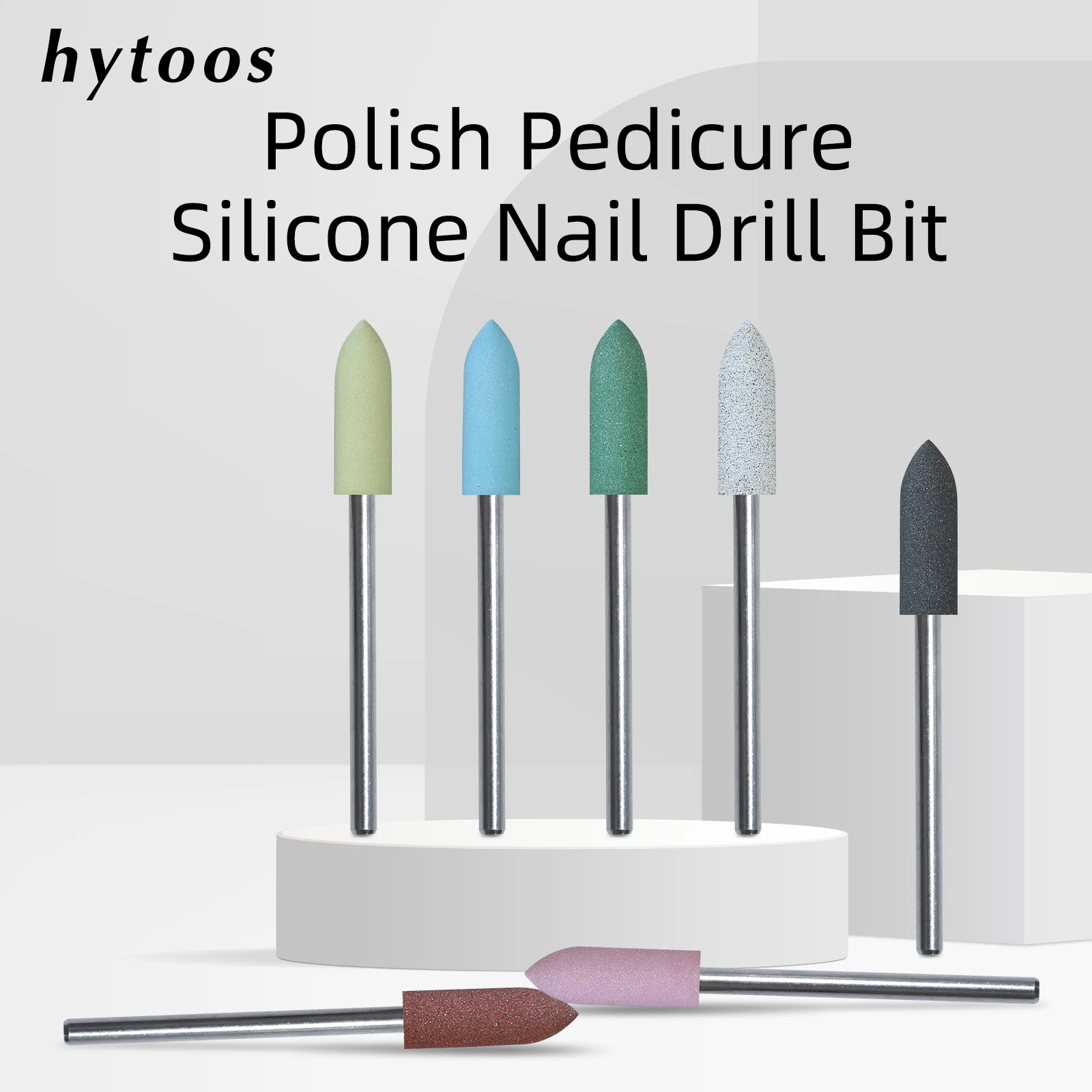 HYTOOS 5*16mm Long Cone Silicone Nail Drill Bits 3/32" Pedicure Polishing Bit for Nail Drill Manicure & Foot Care Prep Tools
