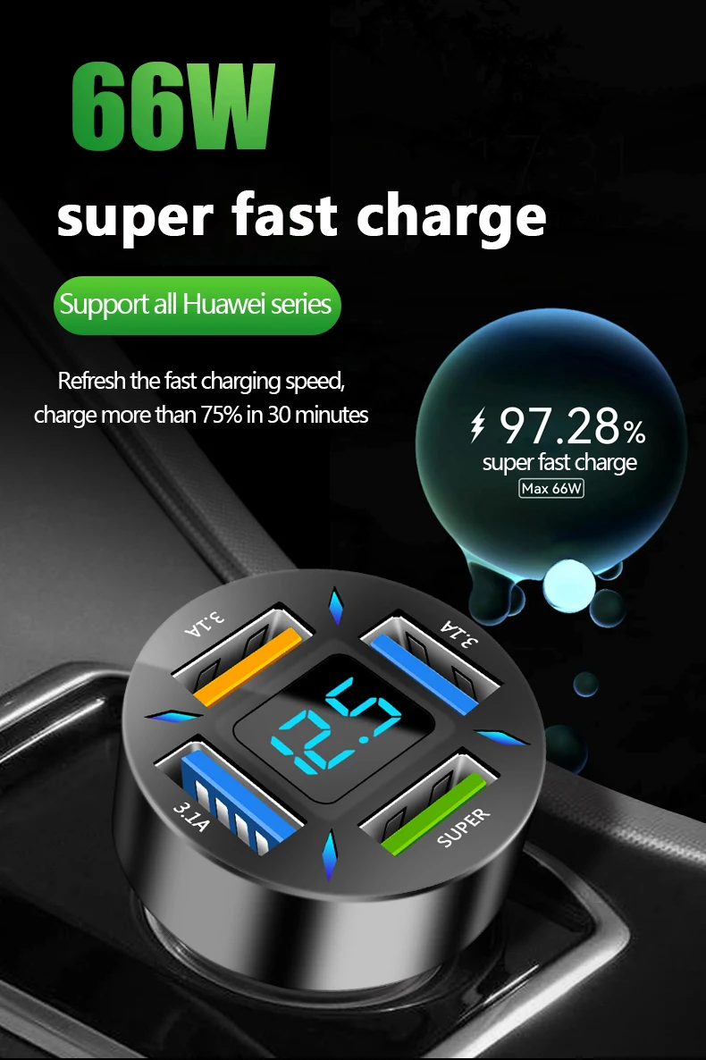 PD Quick Car Charger QC3.0 2.4A 4 Ports USB Fast Charging Car Adapter Cigarette Lighter Socket Splitter For iPhone Xiaomi