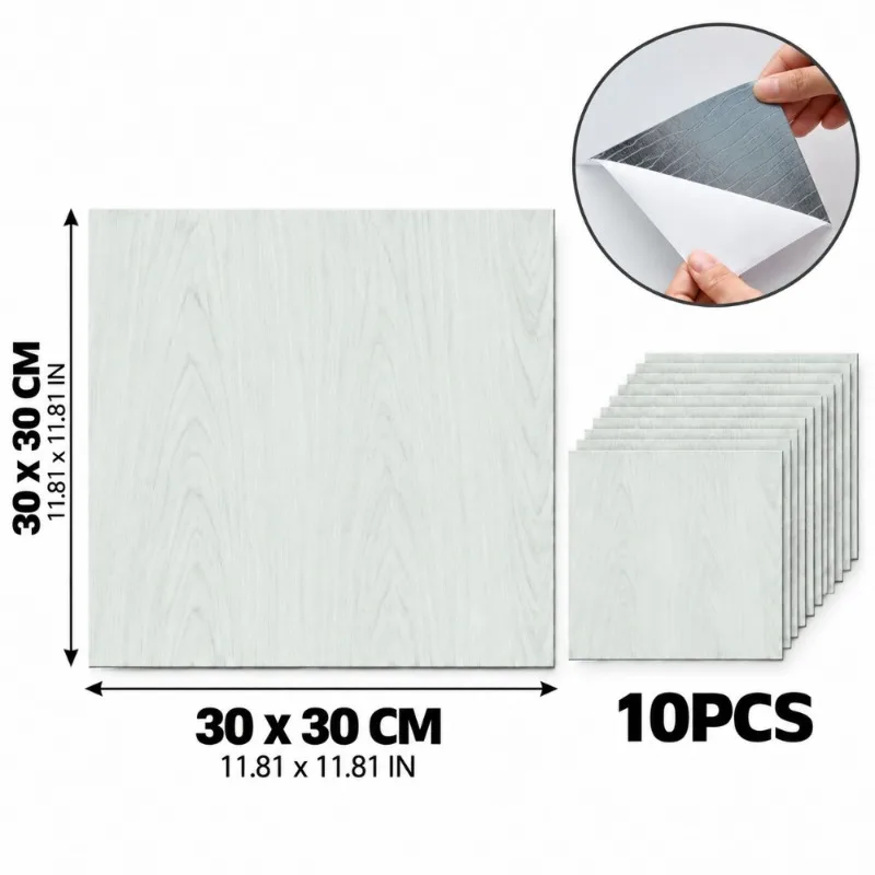 10PCS 30X30CM PVC Self Adhesive Wood Grain Floor Tiles Peel and Stick Square Tile Stickers for Floor Wall Furniture Decor