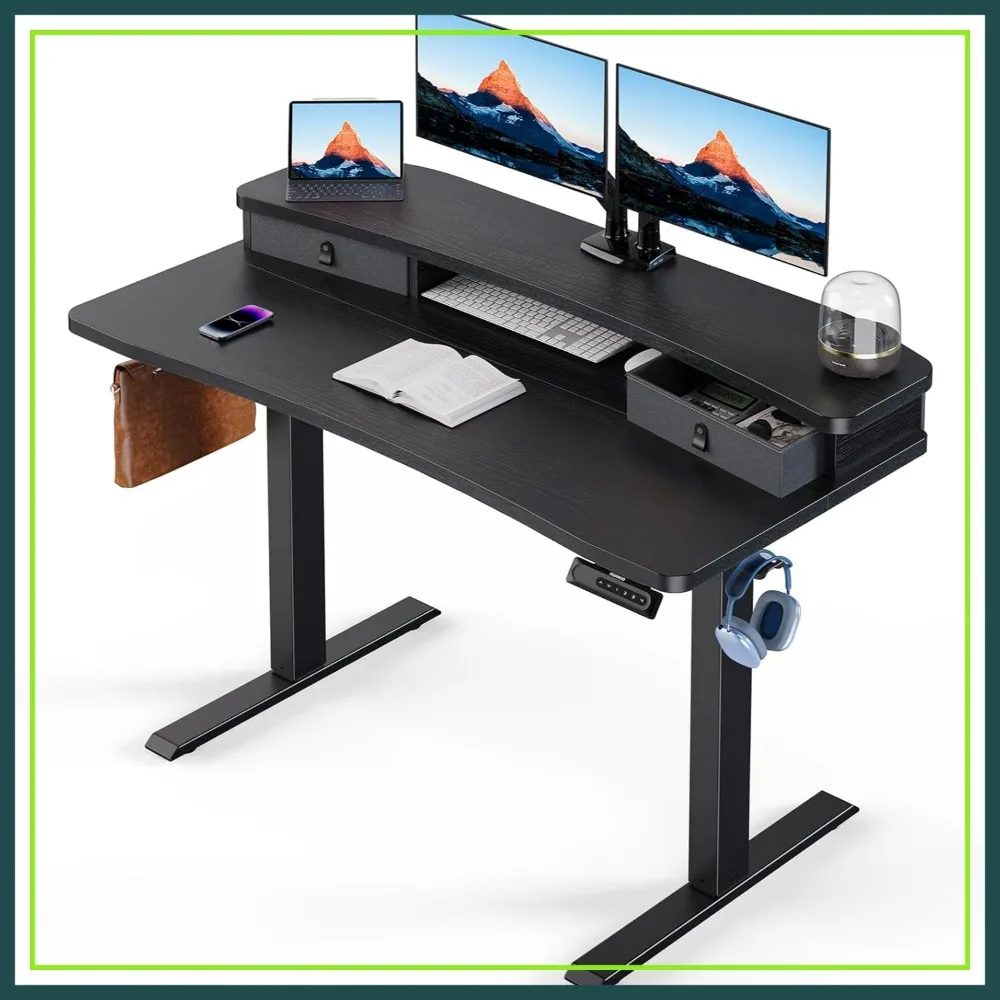

48" x 24" Electric Standing Desk with 2 Drawers, C-Clamp Compatible, Height Adjustable, 4 Preset Heights & 2 Hooks