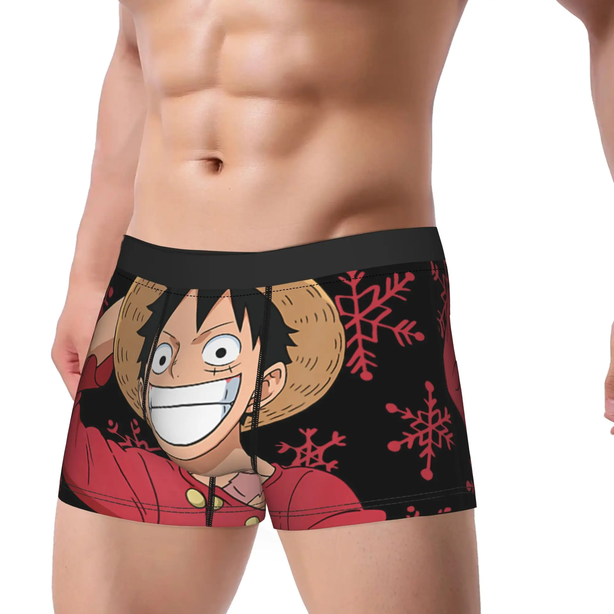Anime Happy Holidays Luffy Snowflakes Underpants Breathbale Panties Male Underwear Comfortable Shorts Boxer Briefs