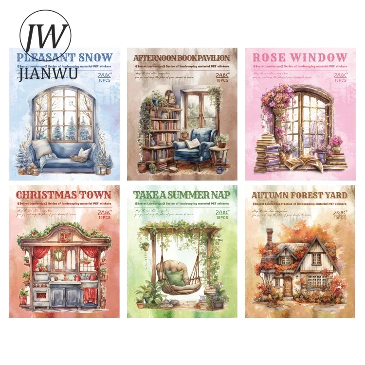 JIANWU Secret Landscape Series Vintage Border Building Material Collage PET Sticker Creative DIY Journal Stationery