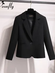 PEONFLY Fashion 2020 Women Solid Color Black Blazer Jacket Casual Long Sleeve Loose Coat Office Lady Single Button Blazer