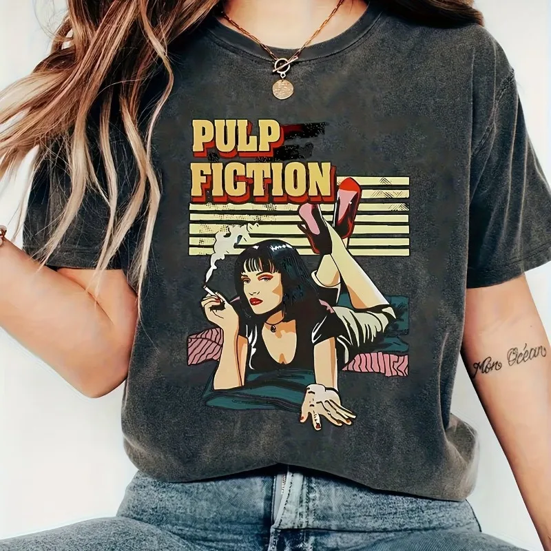 1pc Vintage 'Pulp Fiction' Movie Print T-Shirt Takes You Back to The Classic Film Era