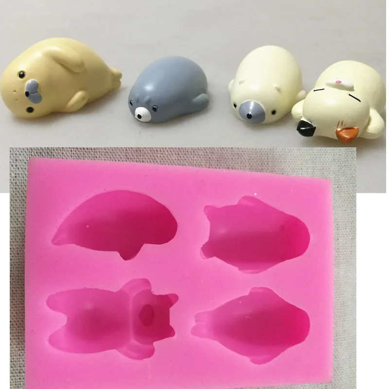 Cartoon Seal Polar Bear Silicone Mold Fondant Cake Silicone Mold Aromatherapy Plaster Mold Silicone Mold Resin