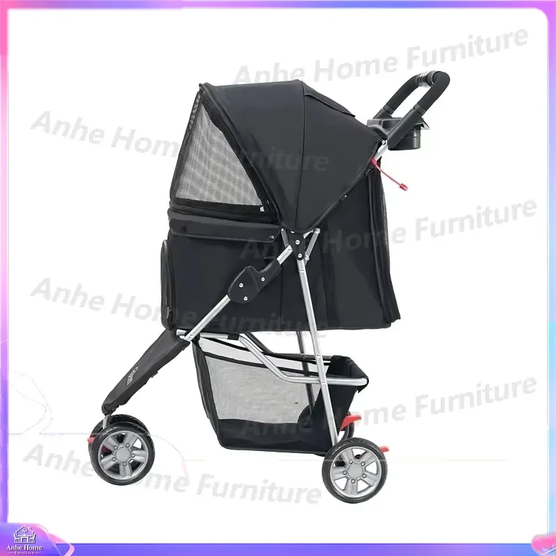Pet Stroller for Dogs Cats 3 Wheel Foldable Dog Carrier Trolley Waterproof Adjustable Handle Silent Wheels Comfortable Double